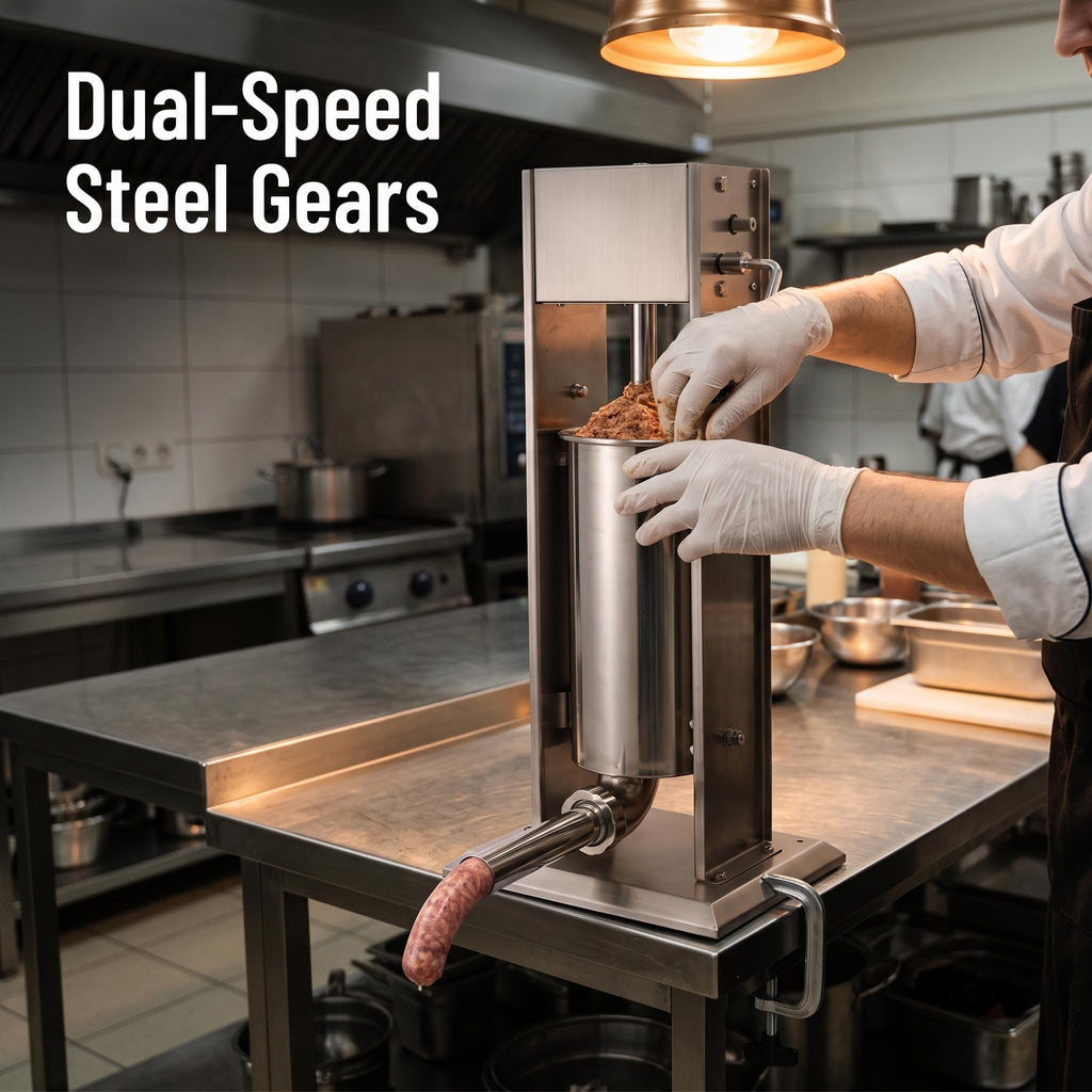 Stainless Steel Dual Speed 15lb/7L Sausage Stuffer with 4 Nozzles R65096