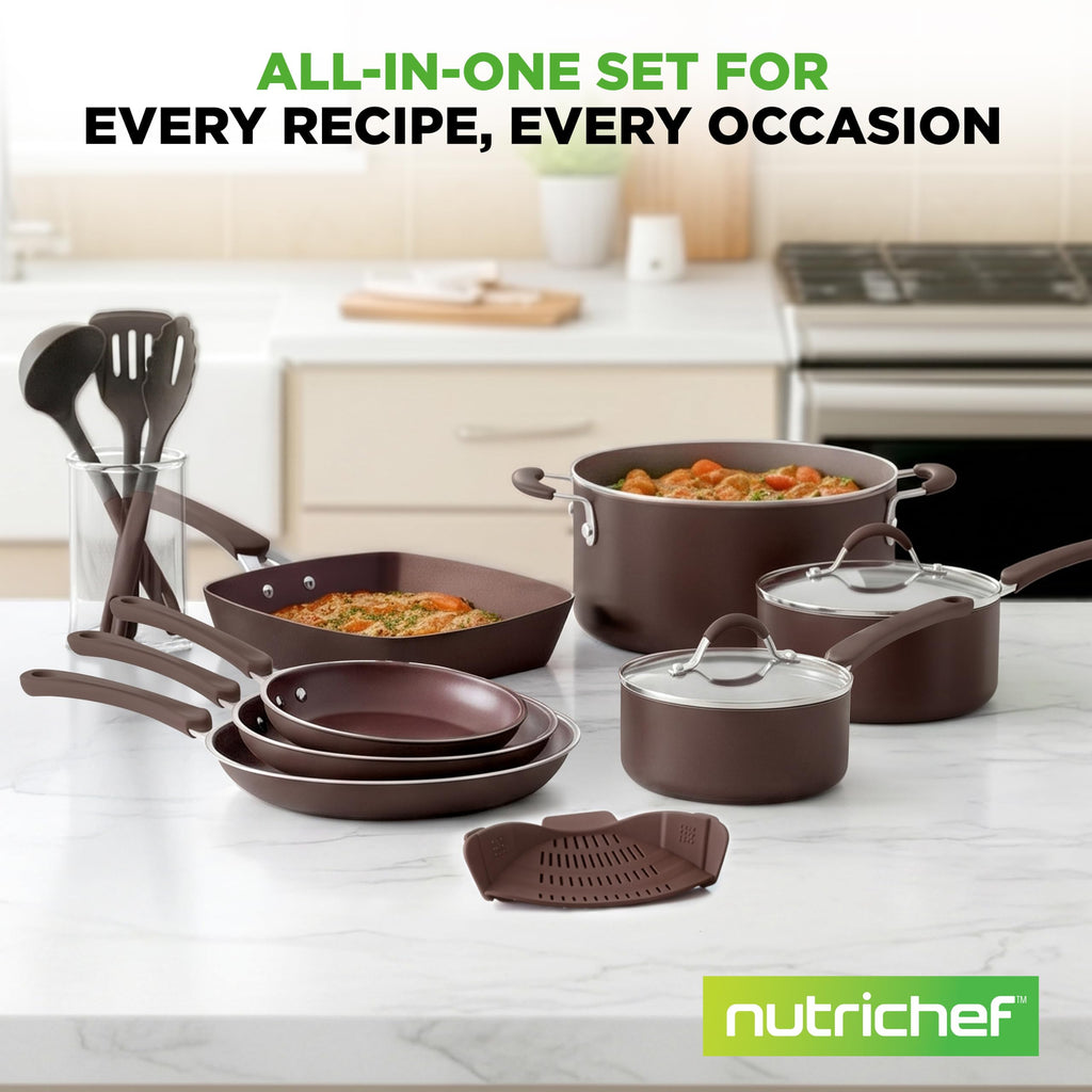 14-Piece Nonstick Brown Cookware Set L9295