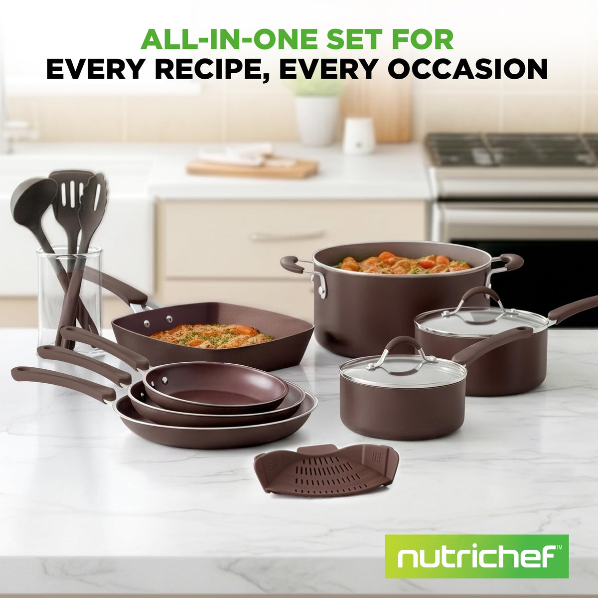 14-Piece Nonstick Brown Cookware Set L9295