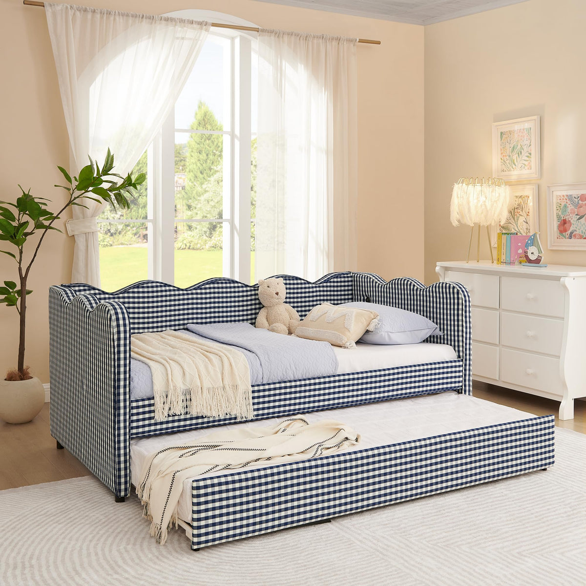 Twin Size Upholstered Daybed with Trundle and USB Port J92414