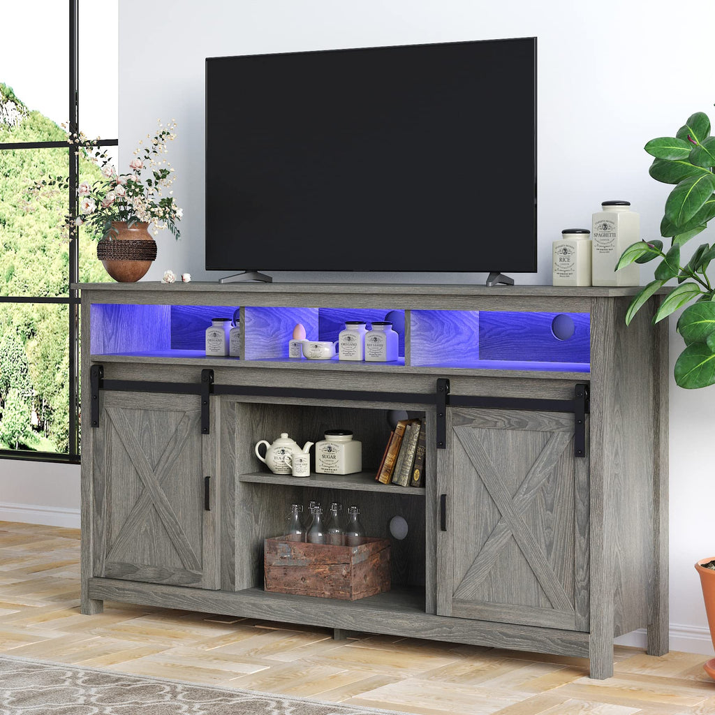 Wash Grey Wooden TV Stand with Sliding Barn Door F199877