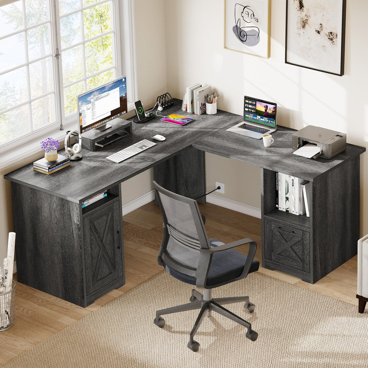L Shaped Desk with Power Outlets J5353