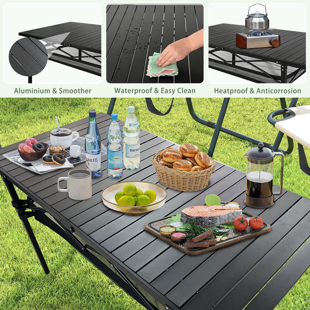 Large Folding Aluminum Camping Table with Storage and Carry Bag F9275