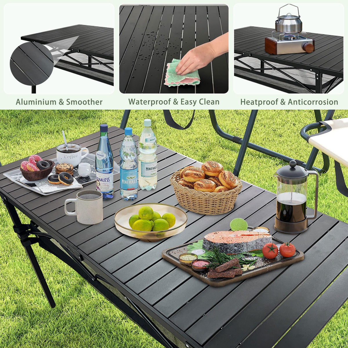 Large Folding Aluminum Camping Table with Storage and Carry Bag F9275