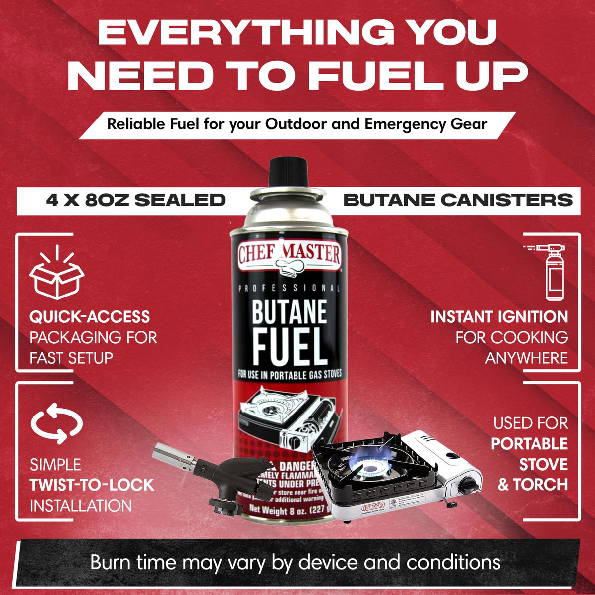 Butane Fuel Canister 8 oz 4-Pack R206