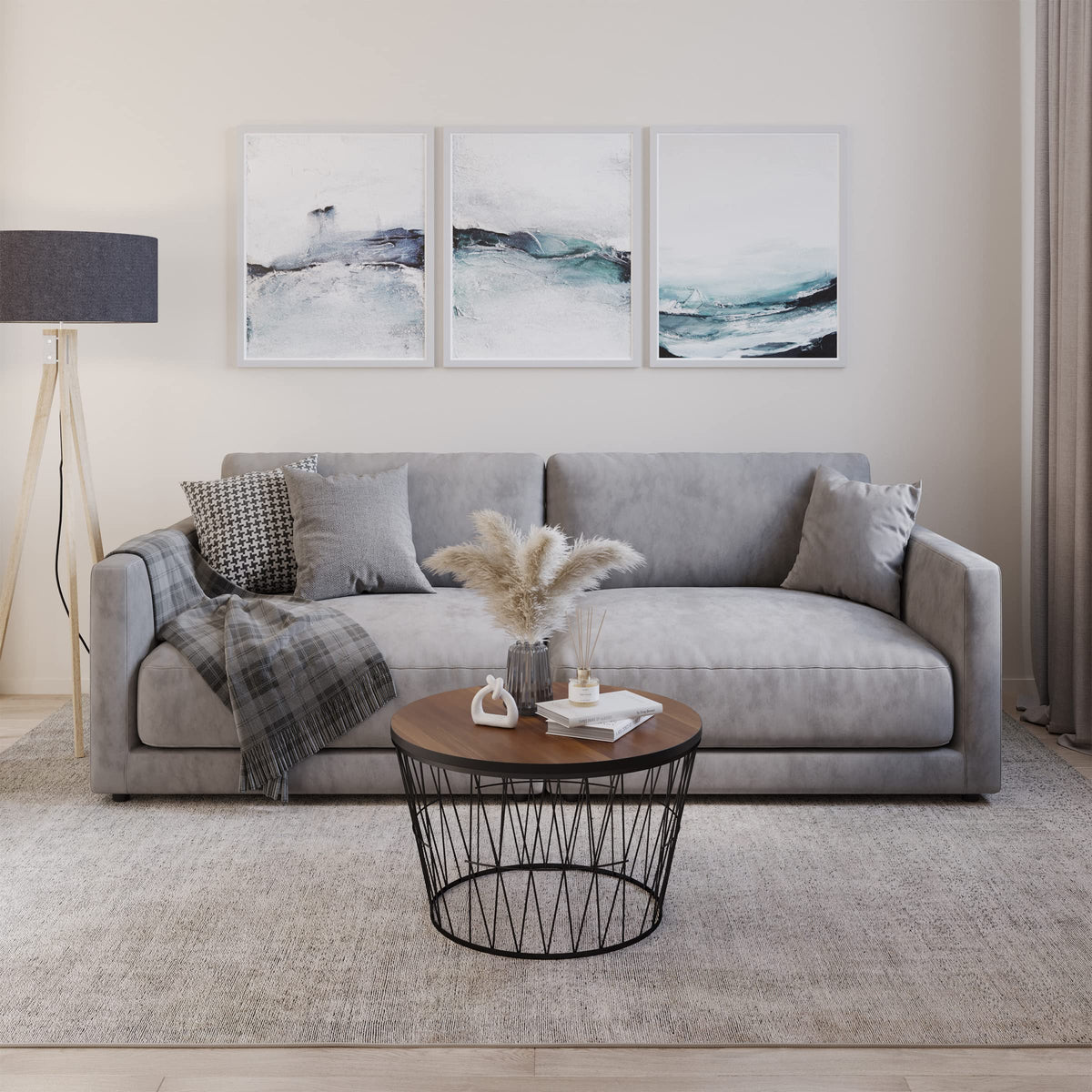 Round Coffee Table with Geometric Metal Base F305978