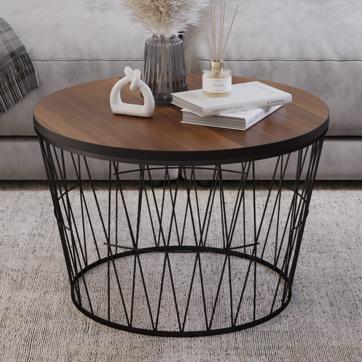 Round Coffee Table with Geometric Metal Base F305978
