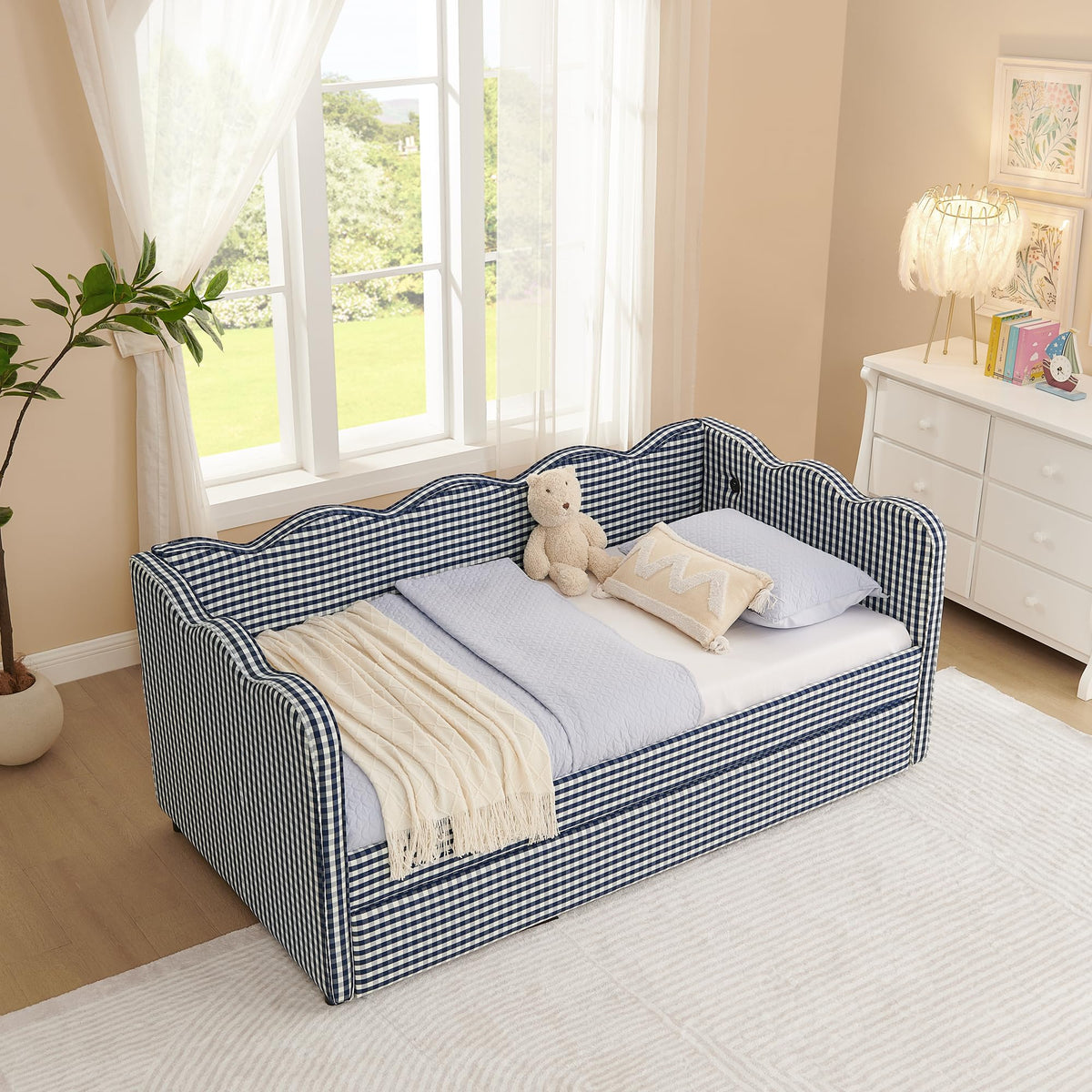 Twin Size Upholstered Daybed with Trundle and USB Port J92414