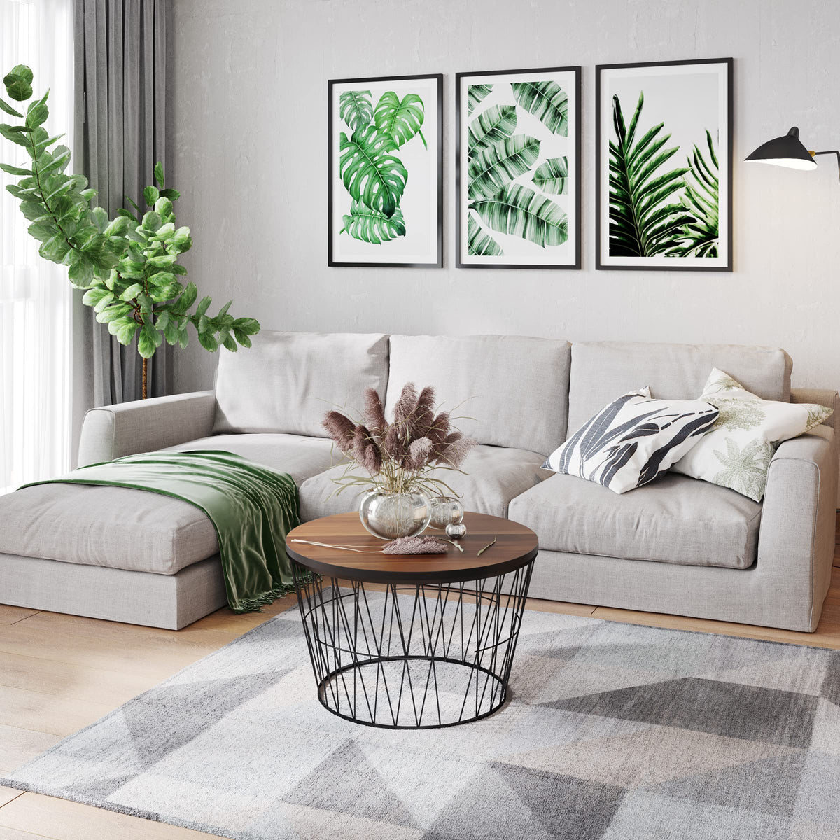 Round Coffee Table with Geometric Metal Base F305978