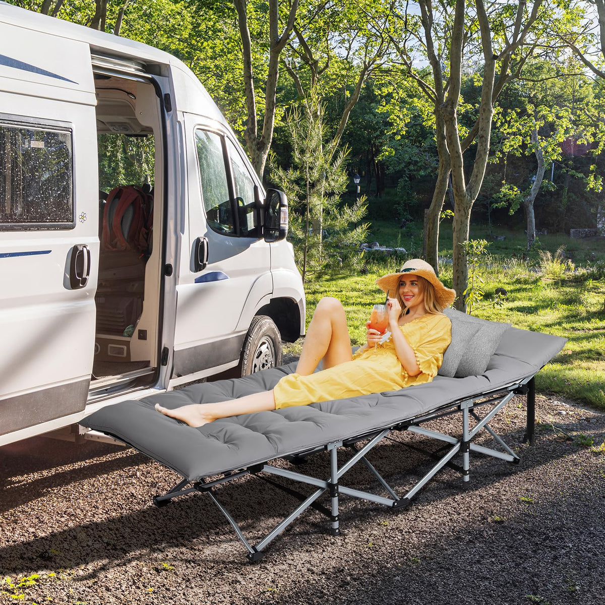 Folding Camping Cot Bed with Mattress and Pillow H157274