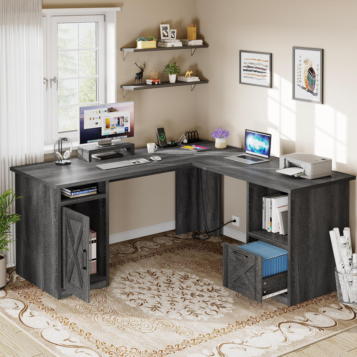 L Shaped Desk with Power Outlets J5353