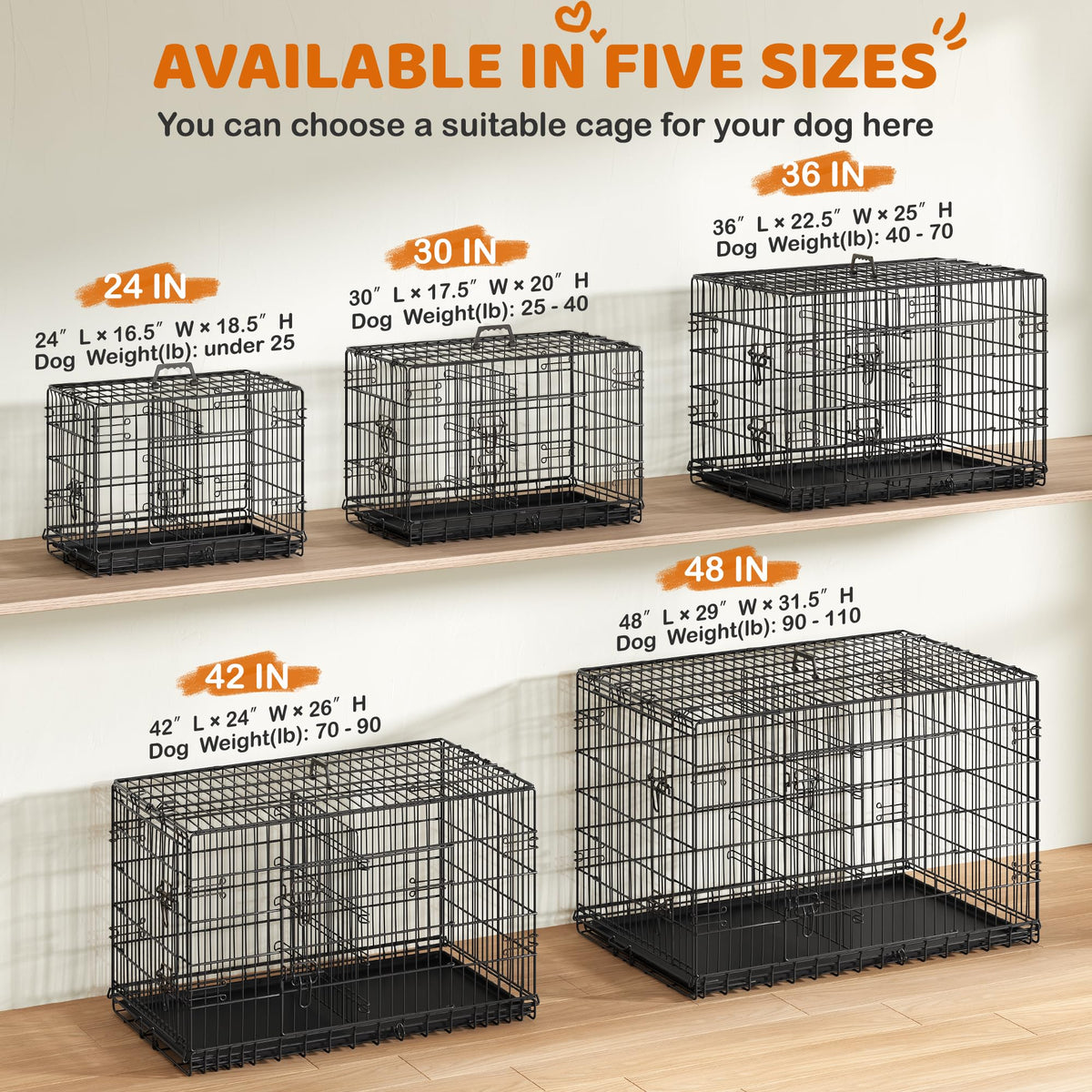 48 inch Collapsible Metal Dog Crate with Divider V618