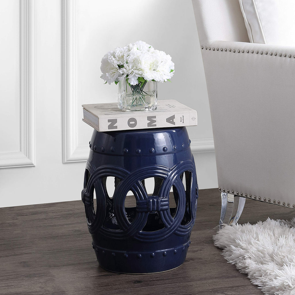 Navy Ceramic Garden Stool Side Table J1361