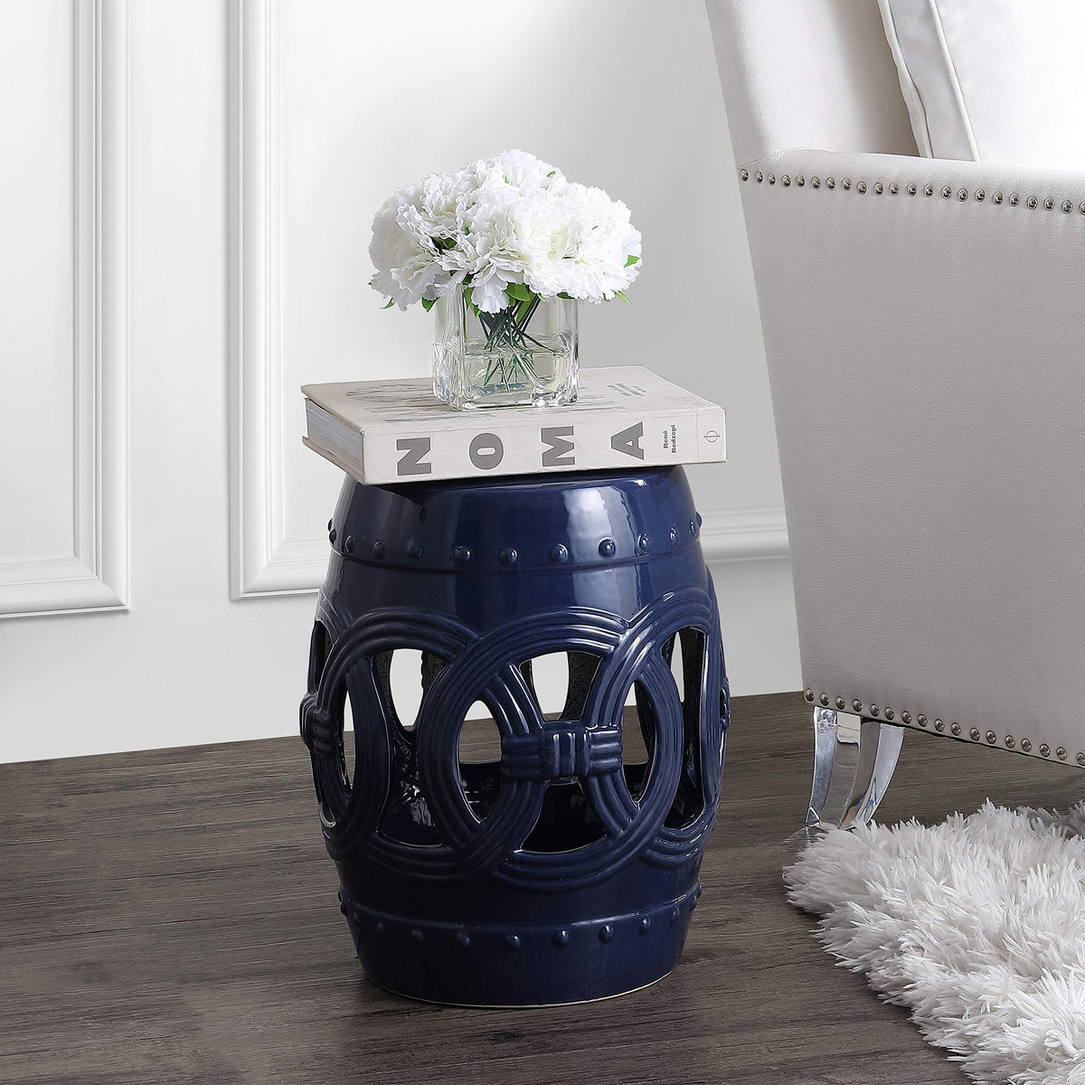 Navy Ceramic Garden Stool Side Table J1361